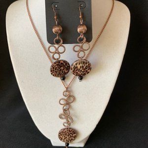 Rose Gold Tone Jewelry Set/Leopard Print Gemstones